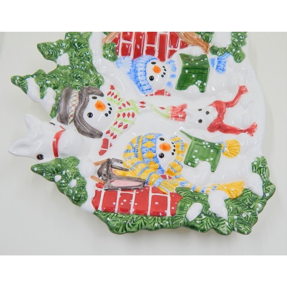 Fitz and Floyd Essentials The Flurries Snowmen Canape Tidbit Candy Plate Dish - Picture 3 of 11